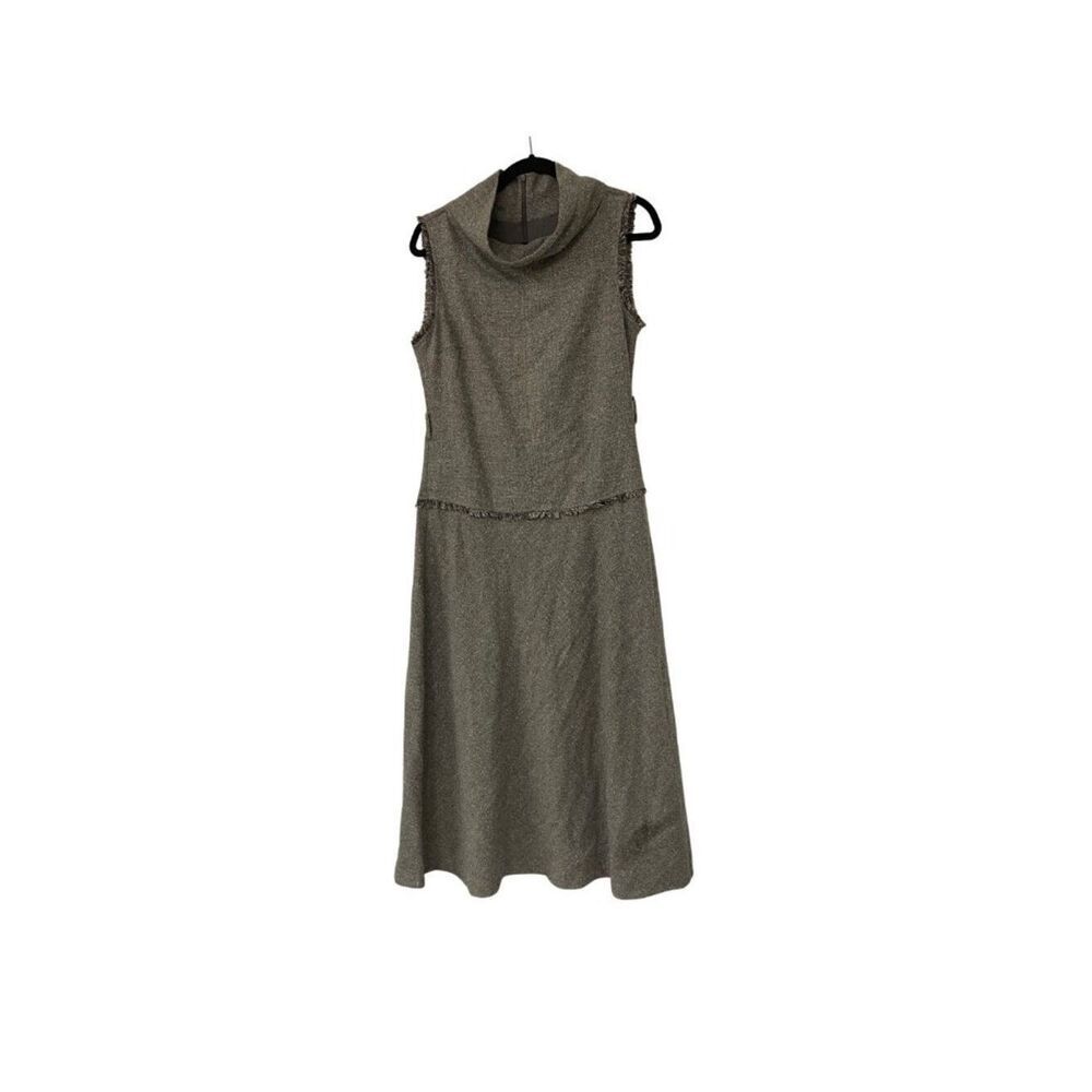Zara Womens Midi Dress Medium Sand Draped Collar Raw Edges 8748/516 NWD